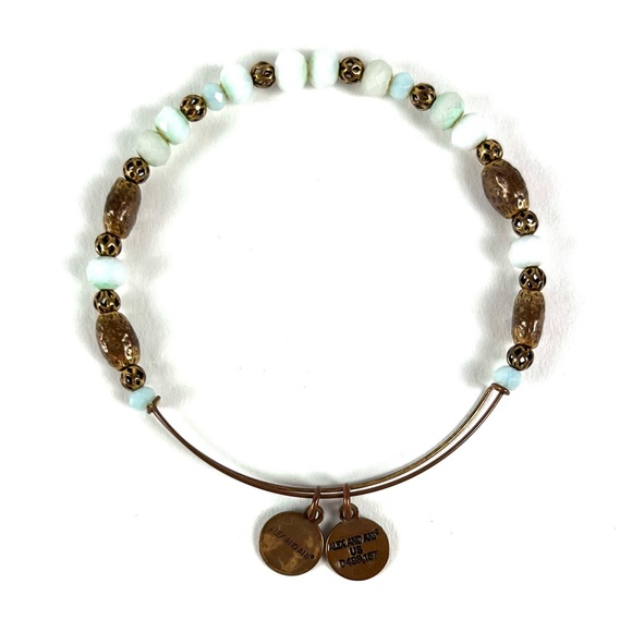 Alex And Ani Orbit Teal & White Beaded Bangle Stretch Bracelet - Picture 1 of 2